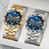Noxwear - 2pcs/set Men Business Watches Fashion Arabic Dial Steel Band Male's Quartz Watch Set (Without Box）