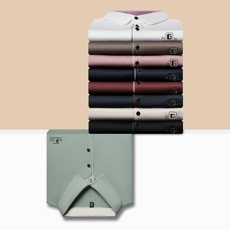 Noxwear - New Men's Business Casual Short Sleeved Shirt with Badge Solid Color Polo Shirt Fashionable Breathable Comfortable Versatile Top