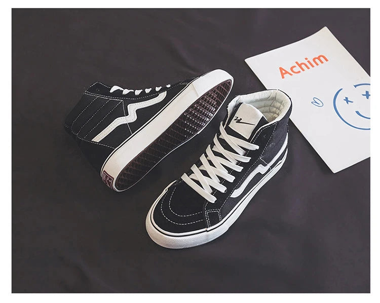 Noxwear - Spring New Shoes for Men Women Canvas Casual Shoes High Tops Flat Skateboard Vulcanized Shoes Lovers Cool Lace-up Sneaker