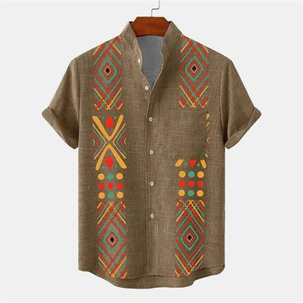Noxwear - Vintage pattern print, fashionable men's short sleeved shirt, loose top, outdoor street, casual and comfortable