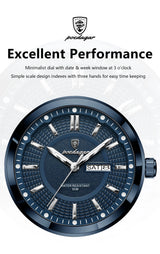 Noxwear - POEDAGAR Sport Original Men Clock Quartz Date Week Luxury Man Wristwatch Waterproof Luminous Stainless Steel Men's Watches Reloj