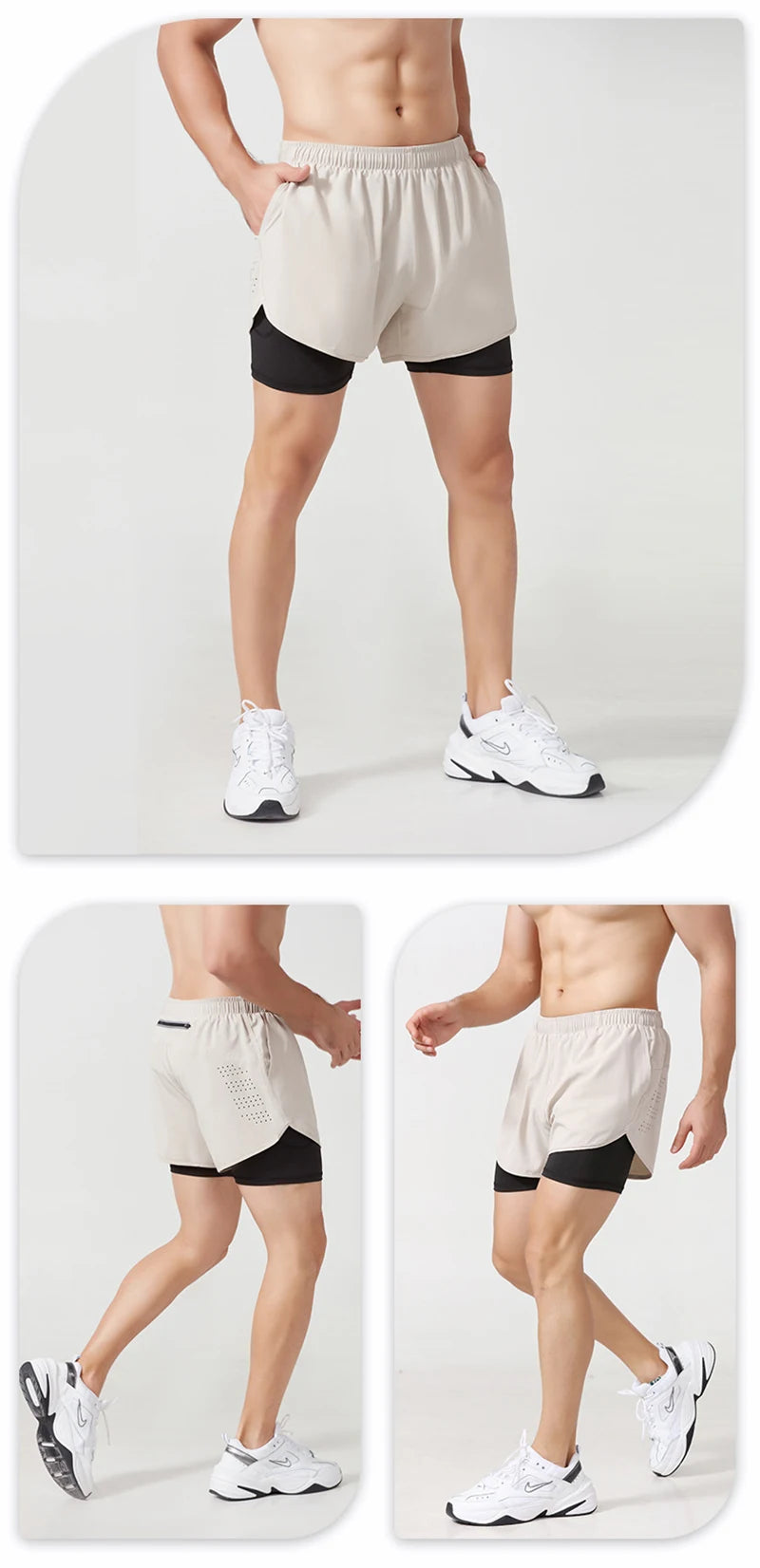 Noxwear - Men's Running Shorts Quick-drying Fitness Black Double Layer Shorts Men New Sport Workout Training Bodybuilding Short Pants