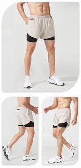 Noxwear - Men's Running Shorts Quick-drying Fitness Black Double Layer Shorts Men New Sport Workout Training Bodybuilding Short Pants