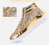 Noxwear - Men's Boots Nightclubs Fashiona Sequins With Diamonds Gold Leather Boots Trendy High Top Sports Casual Shoes Large Size 38-48