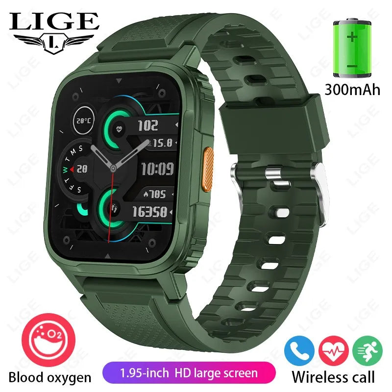 Noxwear - LIGE GPS Smart Watch Men LED Flashlight Compass Waterproof Bluetooth Call Health Watches Voice Assistant Military Smartwatch Men