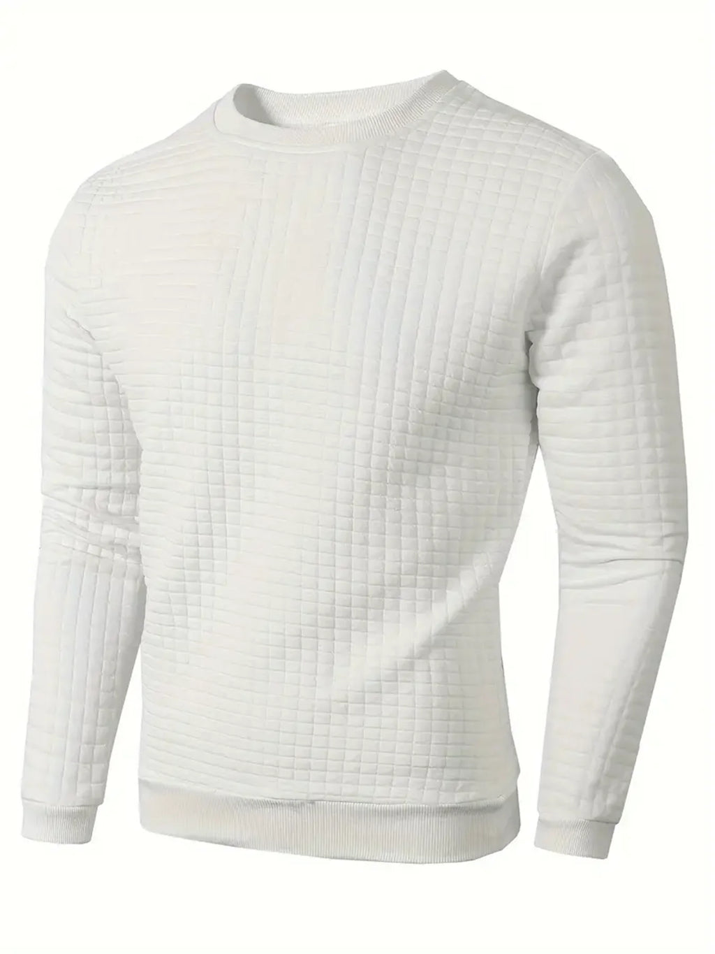 Noxwear - Autumn Men's Crew Neck Pullover Solid Color Casual Jacquard Check Sweatshirt Long Sleeve Warm Slim Sweaters Knitted Streetwear