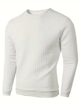Noxwear - Autumn Men's Crew Neck Pullover Solid Color Casual Jacquard Check Sweatshirt Long Sleeve Warm Slim Sweaters Knitted Streetwear