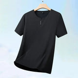 Noxwear - 2025 New Men's Business Casual Three Button V-neck Short Sleeved T-shirt Korean Style Summer Comfortable Versatile Top