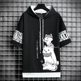 Noxwear - Japan Fashion Men's Hoodies Summer Men Clothing Cartoon Casual Harajuku Streetwear Print Hooded Top Short Sleeve Sweatshirts Men