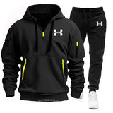 Noxwear-Men new autumn and winter multi-pocket zipper long-sleeved hoodie + sports and leisure pants two-piece fitness jogging suit