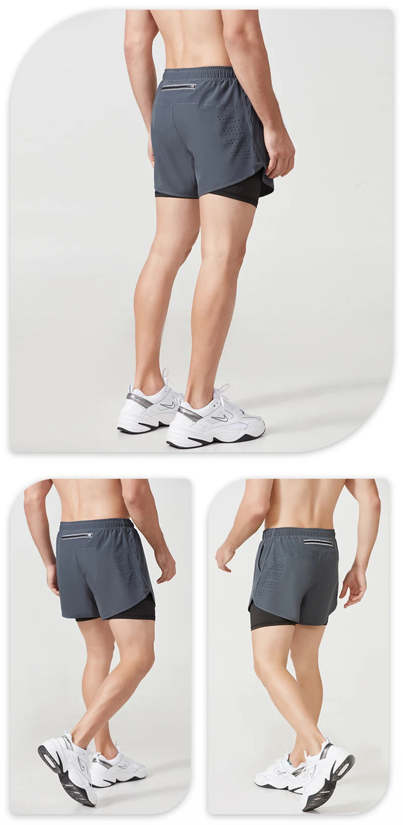 Noxwear - Men's Running Shorts Quick-drying Fitness Black Double Layer Shorts Men New Sport Workout Training Bodybuilding Short Pants