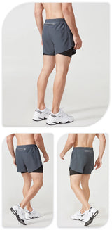 Noxwear - Men's Running Shorts Quick-drying Fitness Black Double Layer Shorts Men New Sport Workout Training Bodybuilding Short Pants