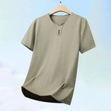 Noxwear - 2025 New Men's Business Casual Three Button V-neck Short Sleeved T-shirt Korean Style Summer Comfortable Versatile Top