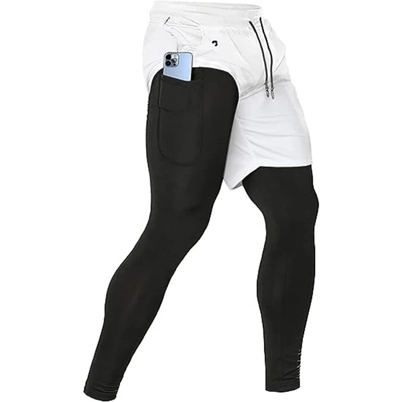 Noxwear - Men's Sport Pants 2 in1 Training Athletic Tracksuits Sportswear Workout Male Jogging Trousers Gym Fitness Running Pants Men