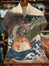 Noxwear - Men's linen short sleeved shirt, loose top, animal print, fashionable trend, outdoor street, casual and comfortable