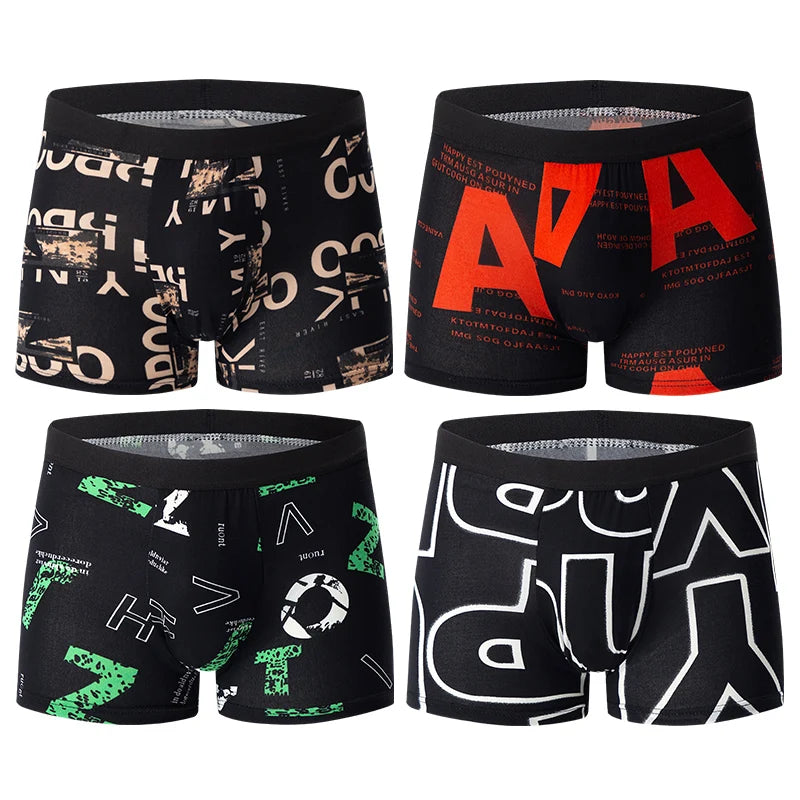 Noxwear - 4/10piece Men's European And American Size Printed Fashionable Underwear Comfortable Plus Size Boxer Shorts Casual Sports Shorts