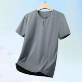 Noxwear - 2025 New Men's Business Casual Three Button V-neck Short Sleeved T-shirt Korean Style Summer Comfortable Versatile Top