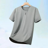 Noxwear - 2025 New Men's Business Casual Three Button V-neck Short Sleeved T-shirt Korean Style Summer Comfortable Versatile Top