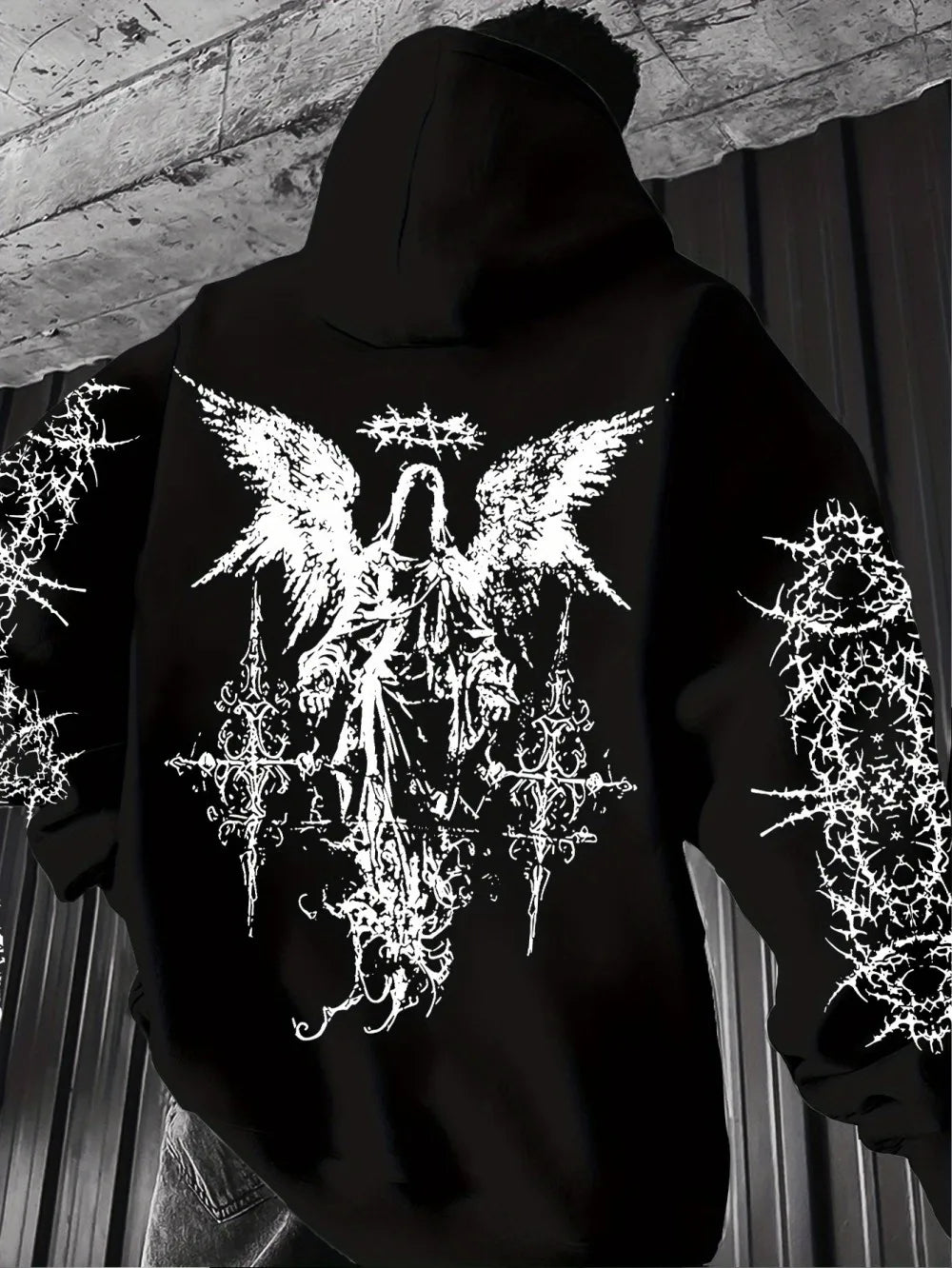 Noxwear - European and American men's autumn fashion personality angel print comfortable hooded sweatshirt outdoor street style top