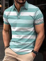 Noxwear - Men's Short Clothes Sleeved Lapel 3D Digital Printed Striped Polo Shirt Summer  Man's Business Casual Top Clothes Oversized