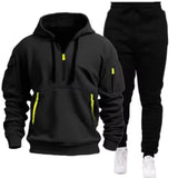 Noxwear-Men new autumn and winter multi-pocket zipper long-sleeved hoodie + sports and leisure pants two-piece fitness jogging suit