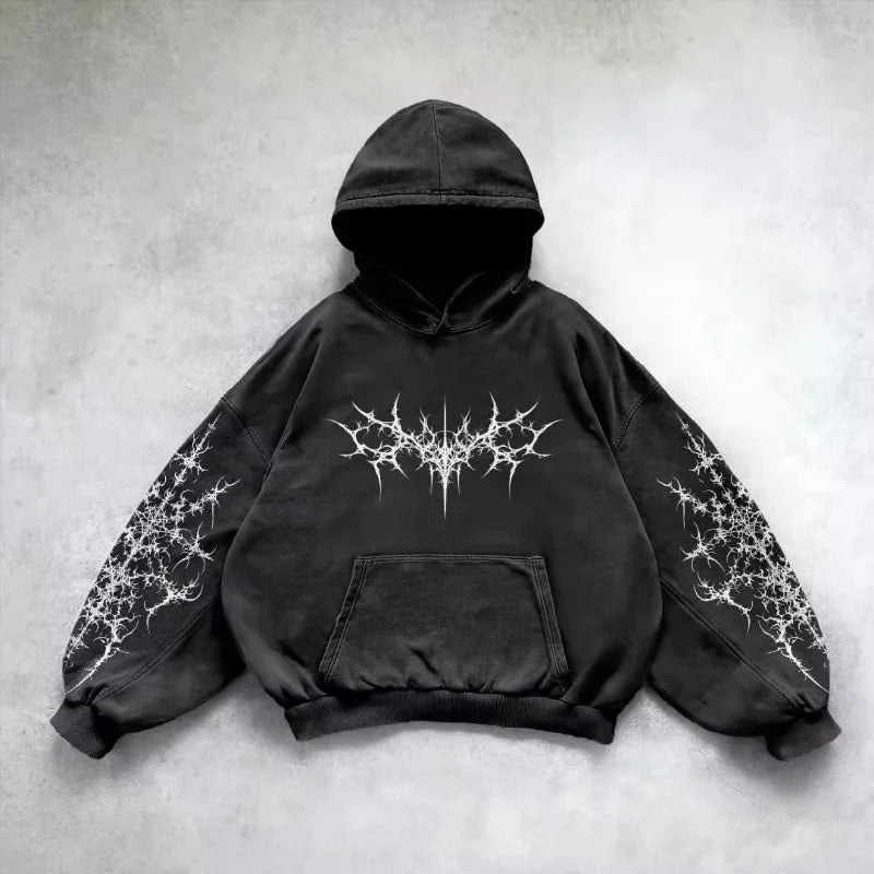 Noxwear - 6xl Retro Gothic Evil Angel Print Hip Hop Hoodie for Men Y2k Punk Casual Loose Pullover Women Streetwear Sweatshirt Hoodies