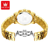 Noxwear - OLEVS Top Luxury Brand Men's Watches Moon Phase Chronograph Quartz Watch for Man Gold Stainless Steel Luminous Original Watch