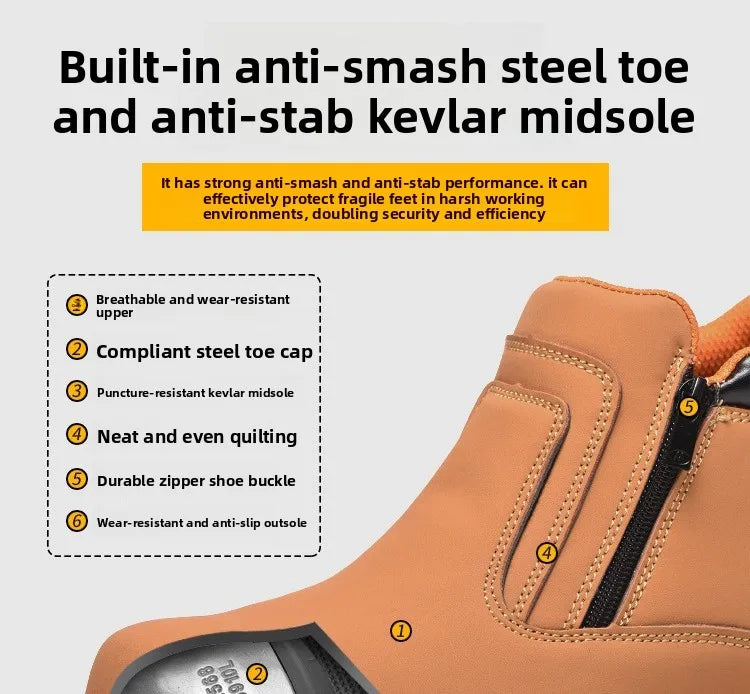 Noxwear - Steel toe cap boots waterproof non-slip work shoes for men women anti smash anti puncture leather construction site safety shoes