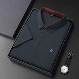 Noxwear - New Men's Business Casual Short Sleeved Shirt with Badge Solid Color Polo Shirt Fashionable Breathable Comfortable Versatile Top