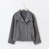 Noxwear Stand Collar Women Winter Woolen Coats 2025 Autumn Single Breasted Loose Female Long Sleeve Jacket Office Lady Street Short Coat