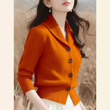 Noxwear 2025 New Spring Autumn Turndown Collar High End Women Knitt Cardigan Sweater Fashion Korean Version Female Knitwear Tops
