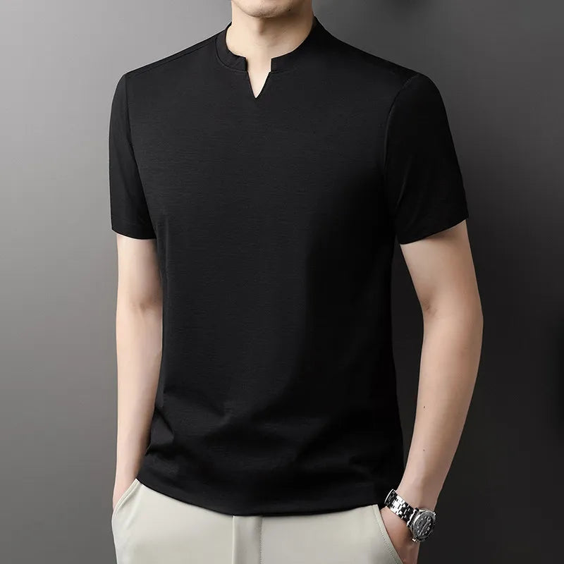 Noxwear - Korean Men's Casual and Fashionable Small V-neck Solid Color Short Sleeved T-shirt Comfortable Summer Versatile Top