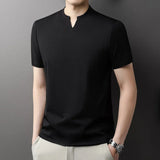 Noxwear - Korean Men's Casual and Fashionable Small V-neck Solid Color Short Sleeved T-shirt Comfortable Summer Versatile Top