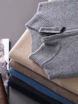 Noxwear - CHICUU Men's 100% Cashmere Sweater Zipper Pullover Mock Neck Long Sleeve Basic Cashmere Knitwear Autumn Winter Clothing Tops
