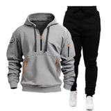 Noxwear-Men new autumn and winter multi-pocket zipper long-sleeved hoodie + sports and leisure pants two-piece fitness jogging suit