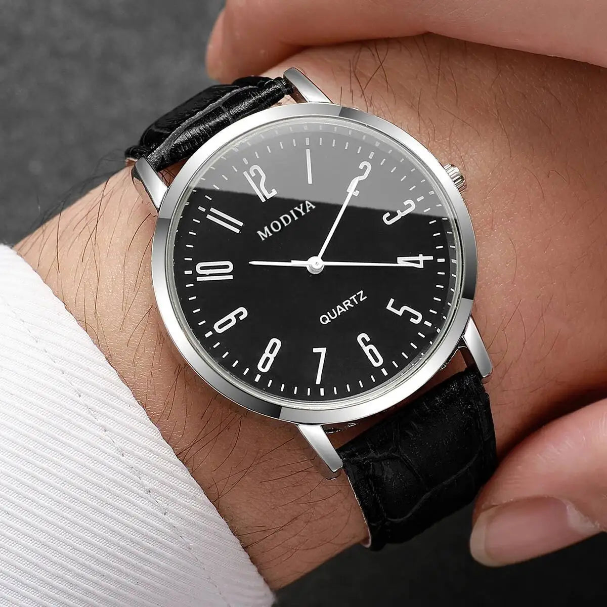 Noxwear - 3PCS/Set Fashio Arabic Dial Men Business Watches Casual Leather Strap Quartz Wristwatches Reloj Hombre（Without Box）