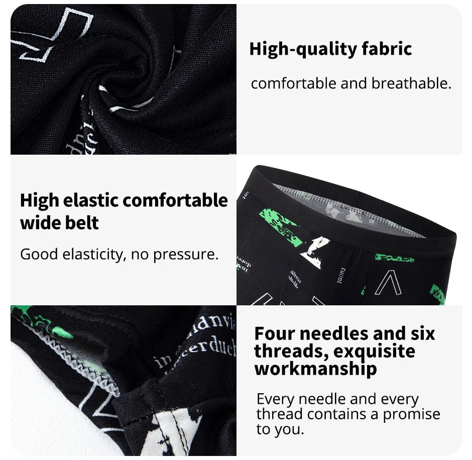 Noxwear - 4/10piece Men's European And American Size Printed Fashionable Underwear Comfortable Plus Size Boxer Shorts Casual Sports Shorts