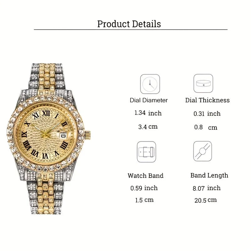 Noxwear - Mens Hip Hop Watch VintagInspired Retro Quartz Timepiece with Oversized Rhinestone Dial and Durable Stainless Steel Band for Men