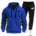 Noxwear-Men's tracksuit zipper hood multi-pocket and protective pants casual jogging tracksuit fall/winter 2-piece setLarge size S-3XL