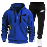 Noxwear-Men's tracksuit zipper hood multi-pocket and protective pants casual jogging tracksuit fall/winter 2-piece setLarge size S-3XL