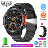 Noxwear - LIGE GPS Smart Watch Men LED Flashlight Compass Waterproof Bluetooth Call Health Watches Voice Assistant Military Smartwatch Men
