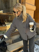 Noxwear Stand Collar Women Winter Woolen Coats 2025 Autumn Single Breasted Loose Female Long Sleeve Jacket Office Lady Street Short Coat