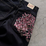 Noxwear - Y2K Baggy jeans Cherry Blossom Selvedge Embroidery Denim Pants men women denim fabric American Hiphop Streetwear Wide Leg Jeans