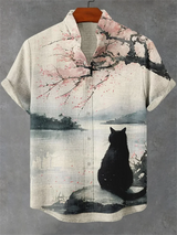 Noxwear - Men's linen short sleeved shirt, loose top, animal print, fashionable trend, outdoor street, casual and comfortable