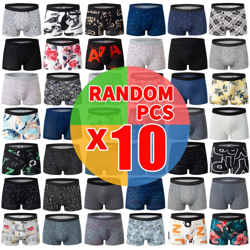 Noxwear - 4/10piece Men's European And American Size Printed Fashionable Underwear Comfortable Plus Size Boxer Shorts Casual Sports Shorts