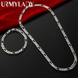 Noxwear - Noble new arrive 925 sterling silver 4MM chain for men Women Bracelet Necklace jewelry set lady Christma gifts charms wedding
