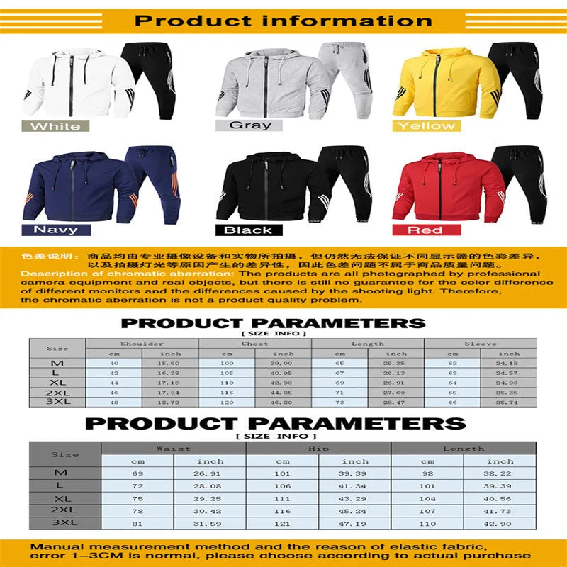 Noxwear-Men's Spring Autumn Tracksuit Set Long Sleeve Hoodie And Joggers 2-Piece Fitness Running Sportswear Casual Clothing