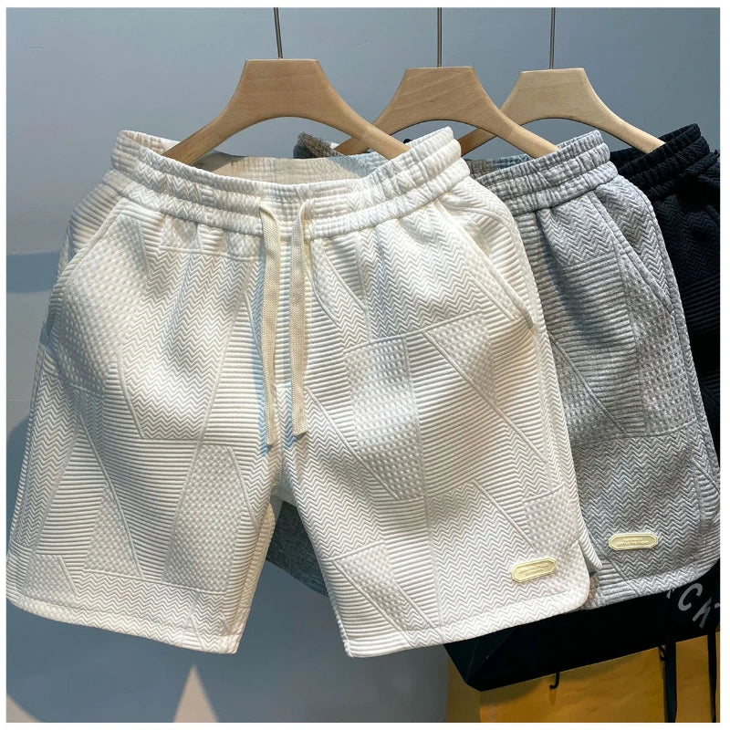 Noxwear - Summer Running Shorts for Men Casual Jogging Sport Short Pants Wave Pattern Solid Color Drawstring Loose Dry Gym Sports Shorts
