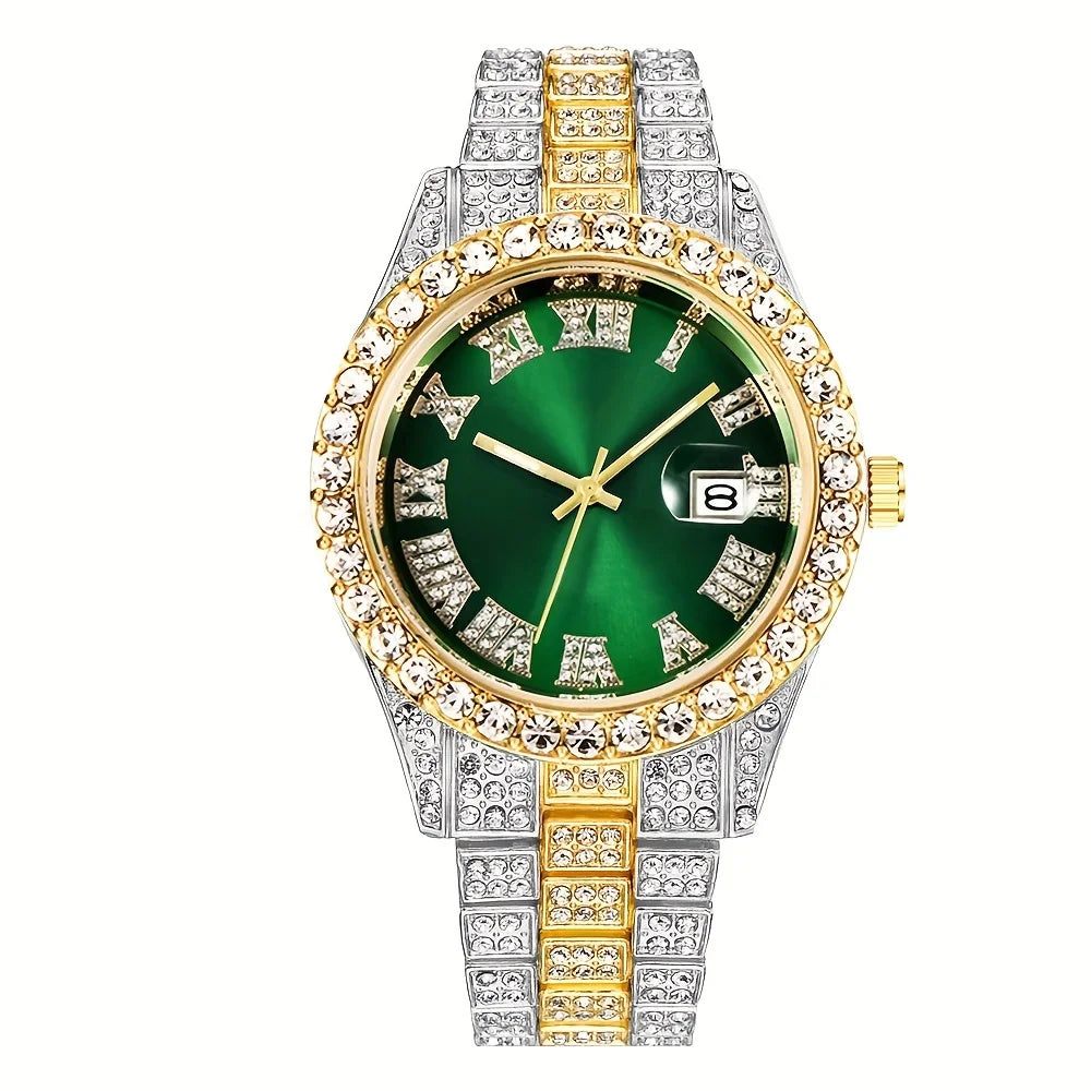Noxwear - Mens Hip Hop Watch VintagInspired Retro Quartz Timepiece with Oversized Rhinestone Dial and Durable Stainless Steel Band for Men