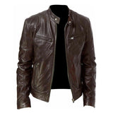 Noxwear - Motorcycle Leather Jackets Man Casual Fashion Motorcycle Coat Slim Fit Lapel PU Jackets Autumn Anti-wind Leather Coat Male